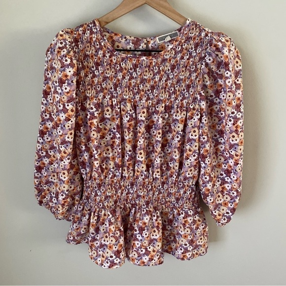 Anthropologie Pleione Women's Fall Floral Top Size Small 3/4 Sleeve Pink Blouse - Picture 5 of 5